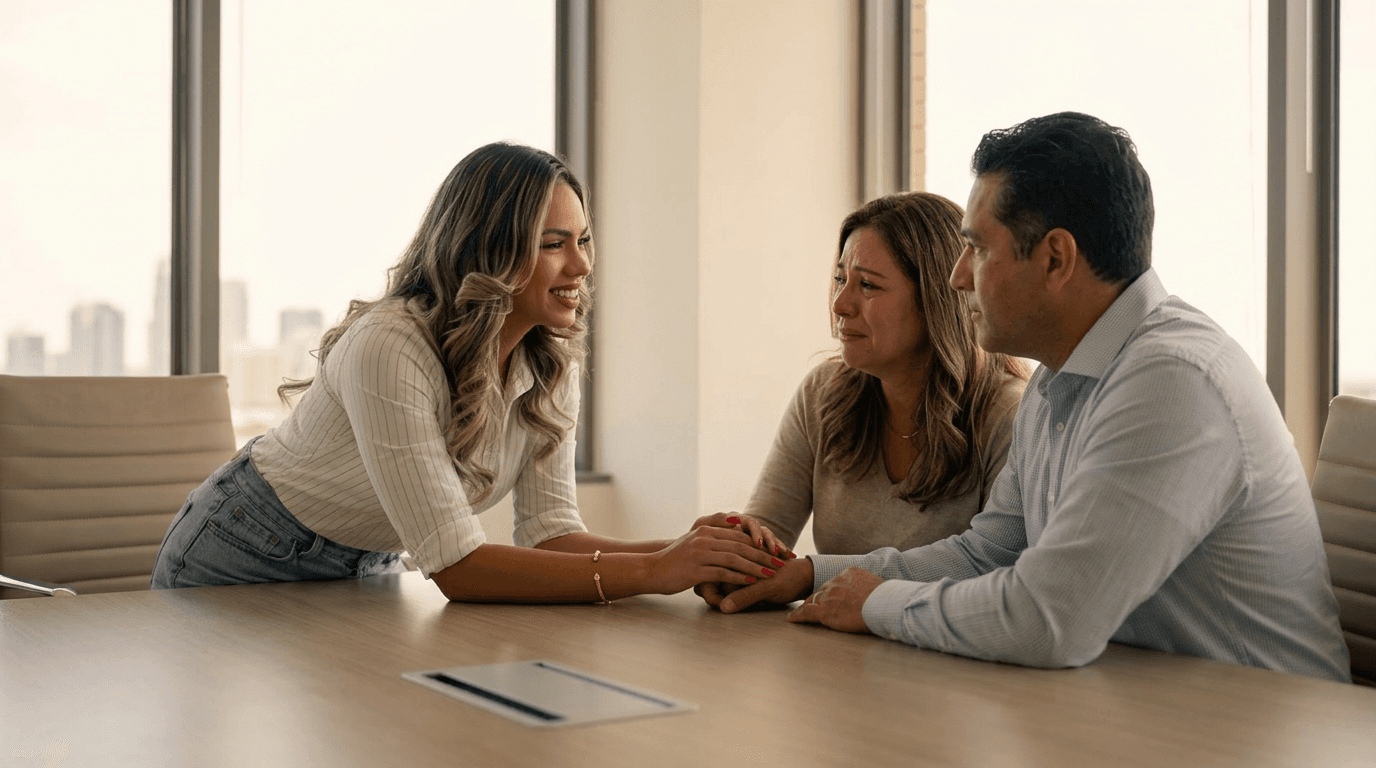 Wrongful death lawyer offering compassionate consultation to grieving family